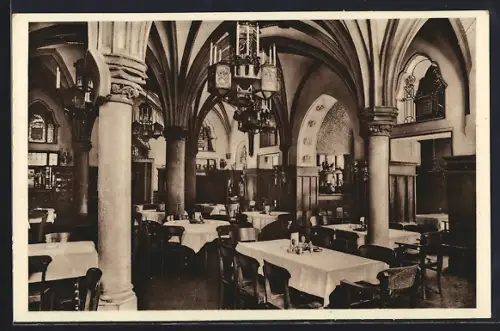 AK Augsburg, Blick in d. Restaurant Sankt Leonhardskapelle