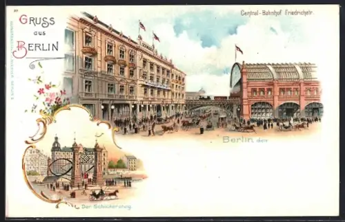 Lithographie Berlin, Central-Bahnhof Friedrichstr., Schlütersteg