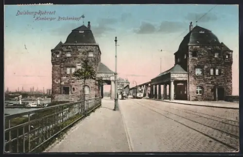 AK Duisburg-Ruhrort, Homberger Brückenkopf mit Wasserblick, Strassenbahn