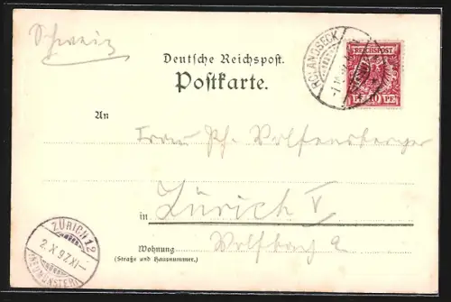 Lithographie Rolandseck, Restauration z. Rolandsbogen, Nonnenwerth und Siebengebirge, Rolandsbogen