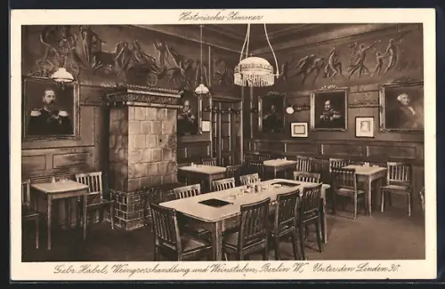 AK Berlin, Weingrosshandlung u. Weinstuben Gebr. Habel, Unter den Linden 21, historisches Zimmer