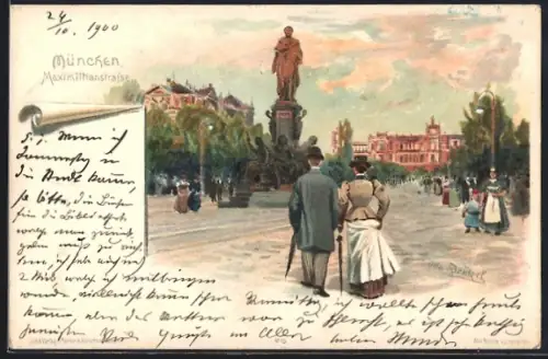 Lithographie München, Flaneure auf der Maximilianstrasse