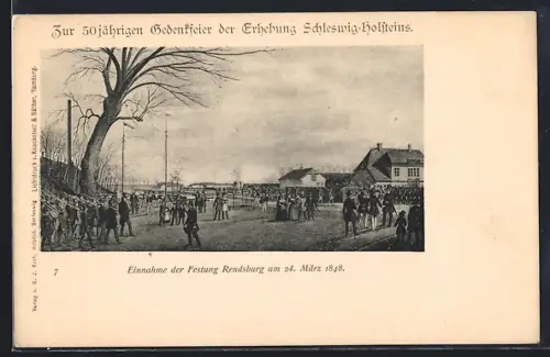 Künstler-AK Rendsburg, Einnahme der Festung am 24. März 1848