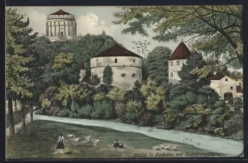AK Kelheim, Ortspartie mit Befreiungshalle