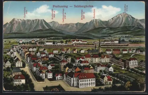 AK Freilassing, Gesamtansicht mit Alpenblick