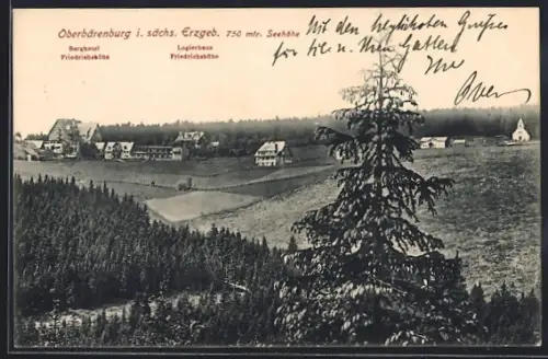 AK Oberbärenburg /Sa., Teilansicht mit Berghotel u. Logierhaus Friedrichshöhe