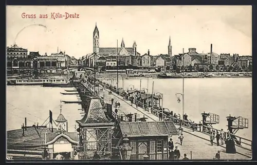AK Köln-Deutz, Rheinbrücke und Ortspanorama