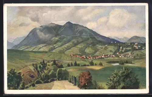 Künstler-AK Kohlgrub, Ortsansicht mit Umgebung