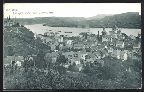 AK Remagen, Totalansicht mit Rhein vom Viktoriaberg