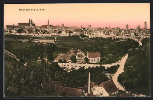 AK Rothenburg o. Tbr., Ortsansicht mit Viadukt aus der Vogelschau