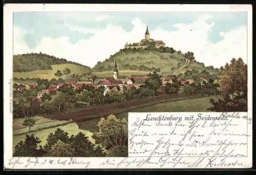 Lithographie Seitenroda, Teilansicht mit Burg