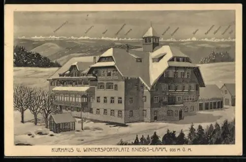 AK Kniebis-Lamm, Hotel Kurhaus und Wintersportplatz in verschneiter Landschaft, Bes. Carl Gaisser