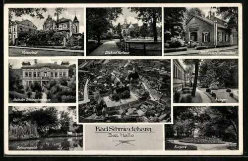 AK Bad Schmiedeberg / Dübener Heide, Kurhaus, Kaiserbad, Schwanenteich, Kurpark