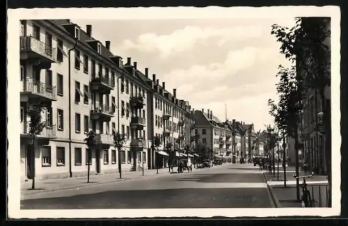 AK Rastatt i. Baden, Partie der Bahnhofstrasse
