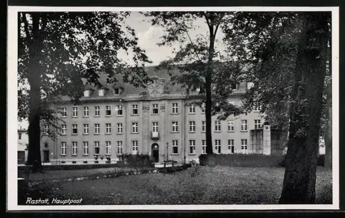 AK Rastatt, Hauptpost mit Grünanlage