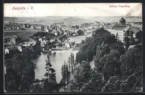 AK Oelsnitz i. V., Ortsansicht m. Schloss Voigtsberg