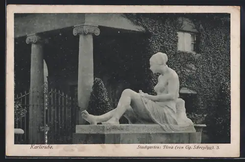 AK Karlsruhe, Stadtgarten, Skulptur Flora