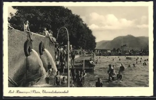 AK Bad Hönningen / Rhein, Thermalschwimmbad im Sommer mit Badegästen
