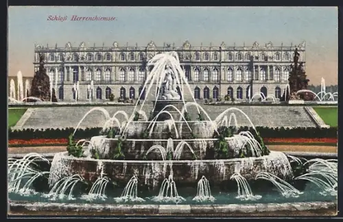 AK Schloss Herrenchiemsee, Brunnen vor dem Schloss