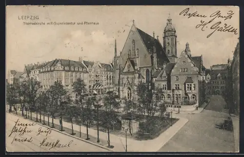 AK Leipzig, Thomaskirche mit Superintentur und Pfarrhaus