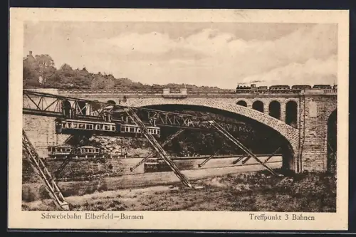 AK Elberfeld, Schwebebahn Elberfeld-Barmen, Treffpunkt 3 Bahnen
