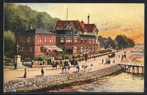 Künstler-AK Kiel, Spaziergänger auf der Strandpromenade