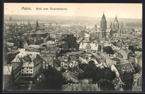 AK Mainz, Blick vom Stephansturm auf den Ort