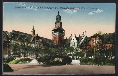 AK Wiesbaden, Hotel und Restaurant mit Aussichtsturm auf dem Neroberg