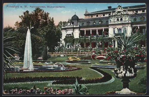 AK Frankfurt-Westend, Ansicht vom Palmengarten mit Blumenparterre