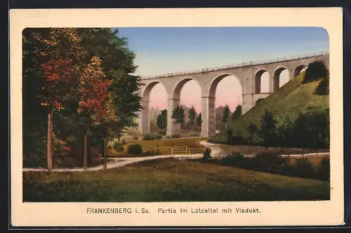 AK Frankenberg i. Sa., Partie im Lützeltal mit Viadukt