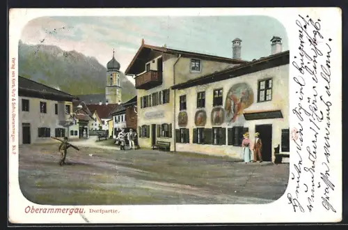 AK Oberammergau, Dorfpartie