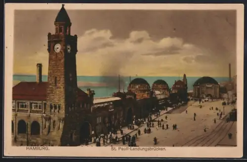 AK Hamburg-St. Pauli, Landungsbrücken aus der Vogelschau