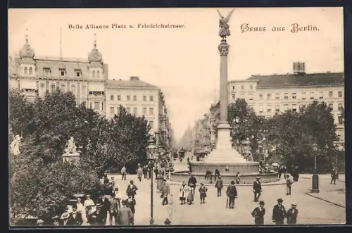 AK Berlin-Kreuzberg, Blick auf den Belle Alliance Platz und in die Friedrichstrasse