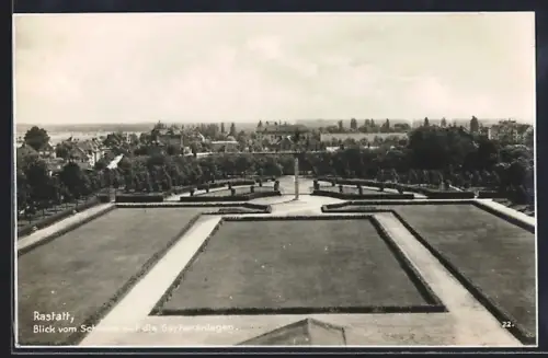 AK Rastatt, Gartenanlagen vom alten Schloss aus
