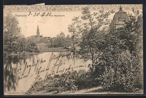 AK Hannover, Im Maschpark, mit Kuppelgebäude, Panorama