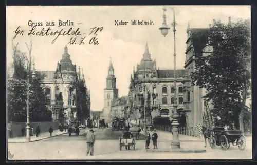 AK Berlin, Kaiser Wilhelm-Strasse mit Pferdefuhrwerken