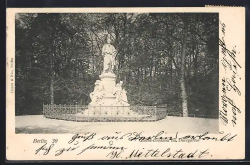 AK Berlin, Goethe-Denkmal im Tiergarten