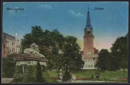 AK Berlin-Charlottenburg, Lützow, Denkmal, Anlage und Kirche