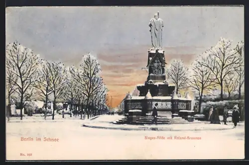 AK Berlin-Tiergarten, Sieges-Allee mit Roland-Brunnen im Schnee