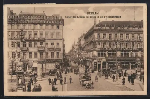AK Berlin, Unter den Linden mit Blick in die Friedrichstrasse
