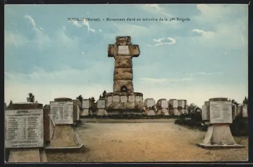 AK Souain /Marne, Monument élevé en memoire de la 28e Brigade