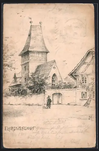Künstler-AK Ehringsdorf, Partie im Ortskern