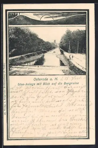 AK Osterode a. H., Söse-Anlage mit Blick auf die Burgruine