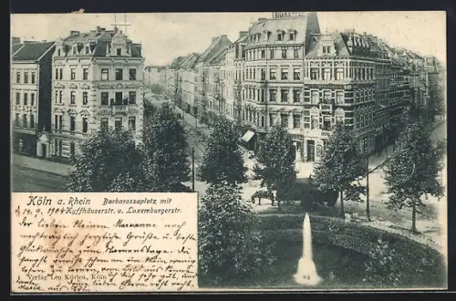 AK Köln-Neustadt, Barbarossaplatz mit Kyffhäuserstrasse u. Luxemburgerstrasse, Geschäften