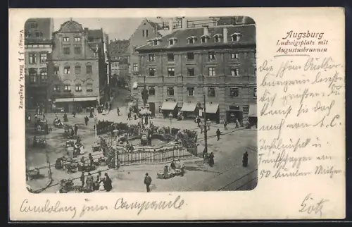 AK Augsburg, Ludwigsplatz mit Augustusbrunnen