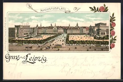 AK Leipzig, Blick auf den Augustusplatz mit Strassenbahn