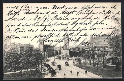 AK Leipzig, Der Bahnhof mit Parkanlage