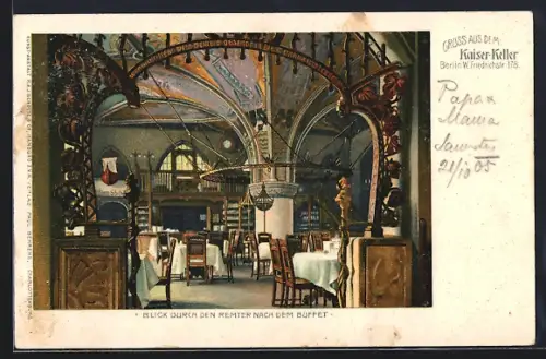Lithographie Berlin, Gasthaus Kaiser-Keller, Blick durch den Remter nach dem Buffet