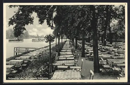 AK Berlin-Treptow, Gaststätte Altes Eierhäuschen mit Dampferanlegestelle, Inhaber Arthur Bieler