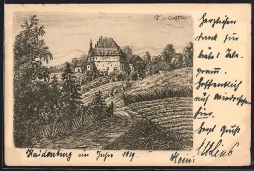 Künstler-AK Haidenburg, Blick auf das Schloss
